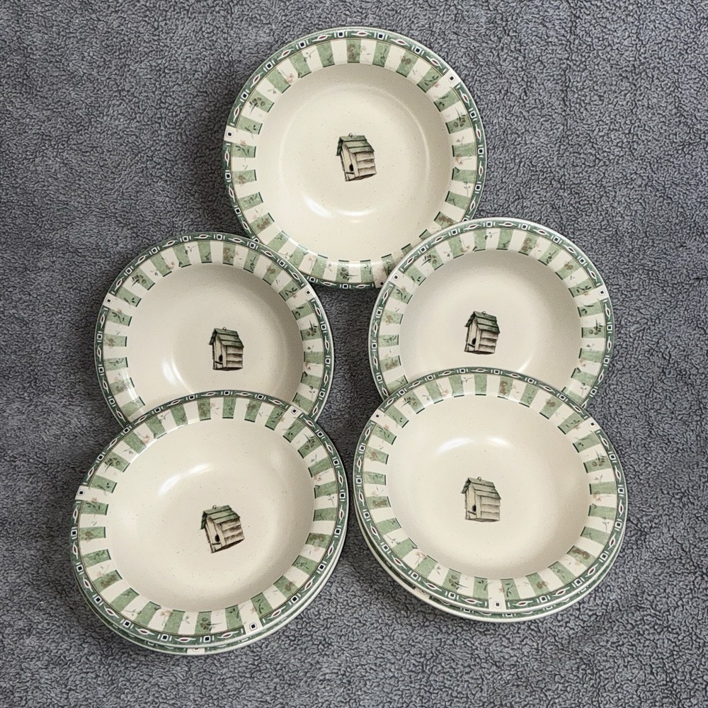 Pfaltzgraff Naturewood Set of 7 Stoneware Soup/Cereal Bowls Birdhouse